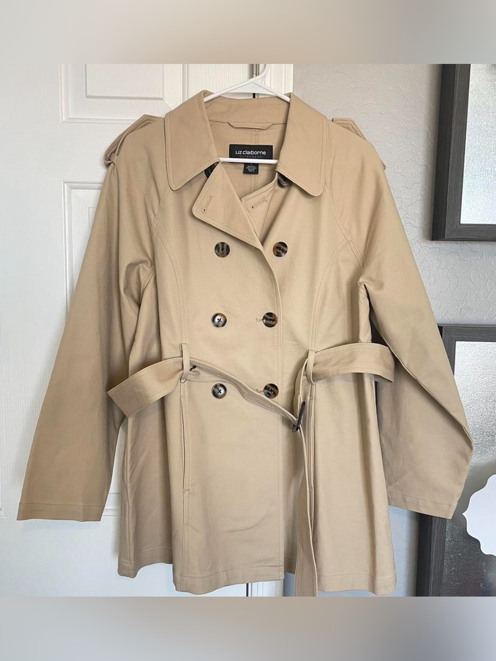 Liz Claiborne Beige Double-Breasted Trench Coat with Belt